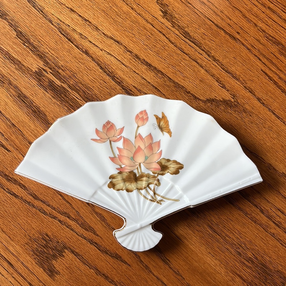 Vintage Japanese Ceramic Tray White with Floral Pattern and Butterfly
